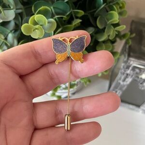 Vintage Cloisonne Enamel purple & Gold Tone Butterfly Lapel or Hat Stick Pin